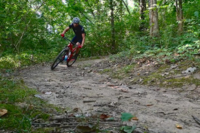 Mountain bike rider riding at the Lindahl Trail system